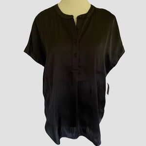 Old Navy Black Satin Short Sleeve Dolman Popover Blouse Top-Sz-M